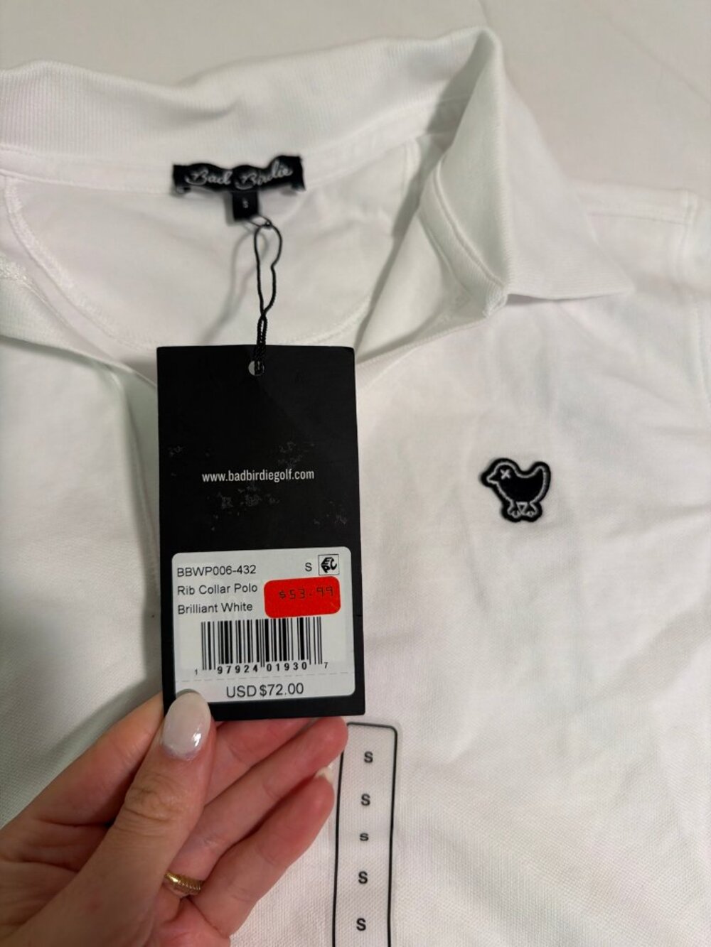 Bad Birdie White Rib Collar Golf Polo Size S